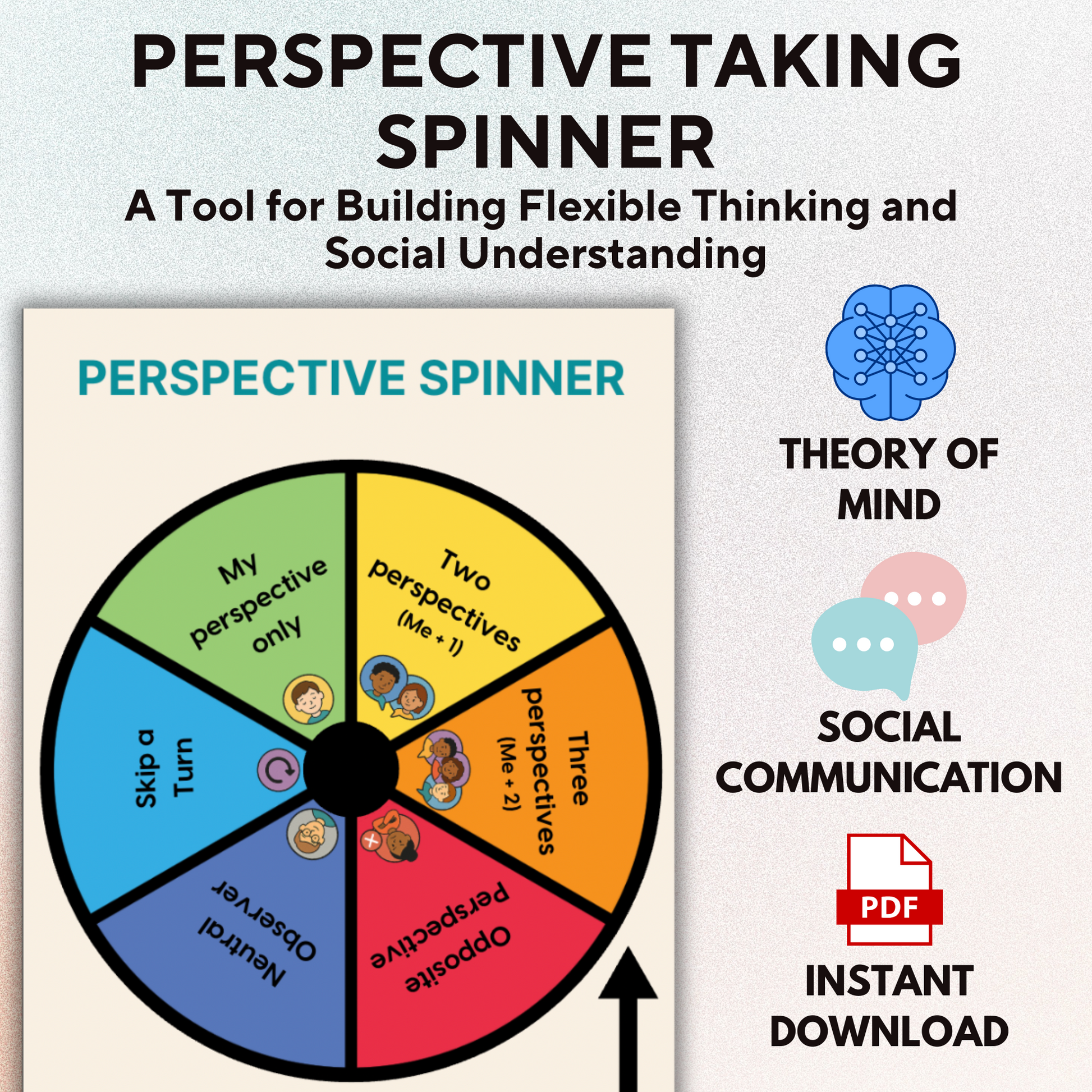 “Perspective Taking Spinner printable tool for building Theory of Mind in kids”
“Instant download tool for teaching multiple perspectives and social understanding”