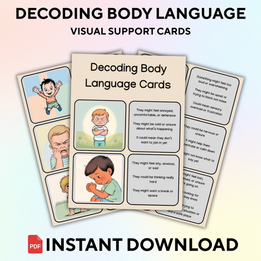 “Printable body language visual support cards to help kids interpret emotional cues”