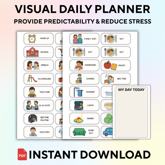 “Printable visual daily planner with illustrated routine cards for kids”