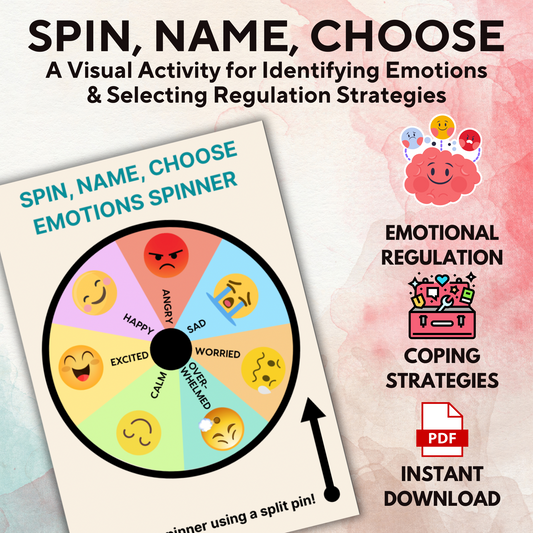 “Printable emotion spinner activity to help kids identify feelings and choose calming strategies”