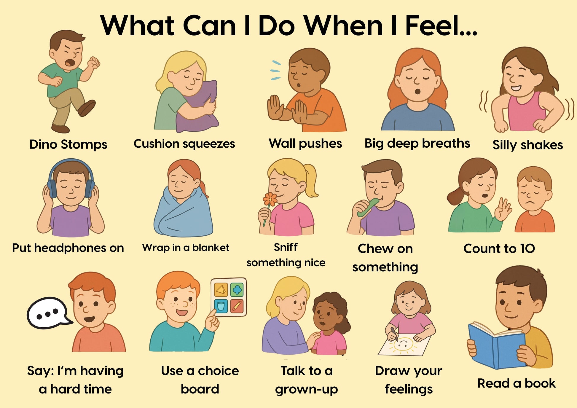 “Coping strategy visuals to help kids manage overwhelm and sensory needs”