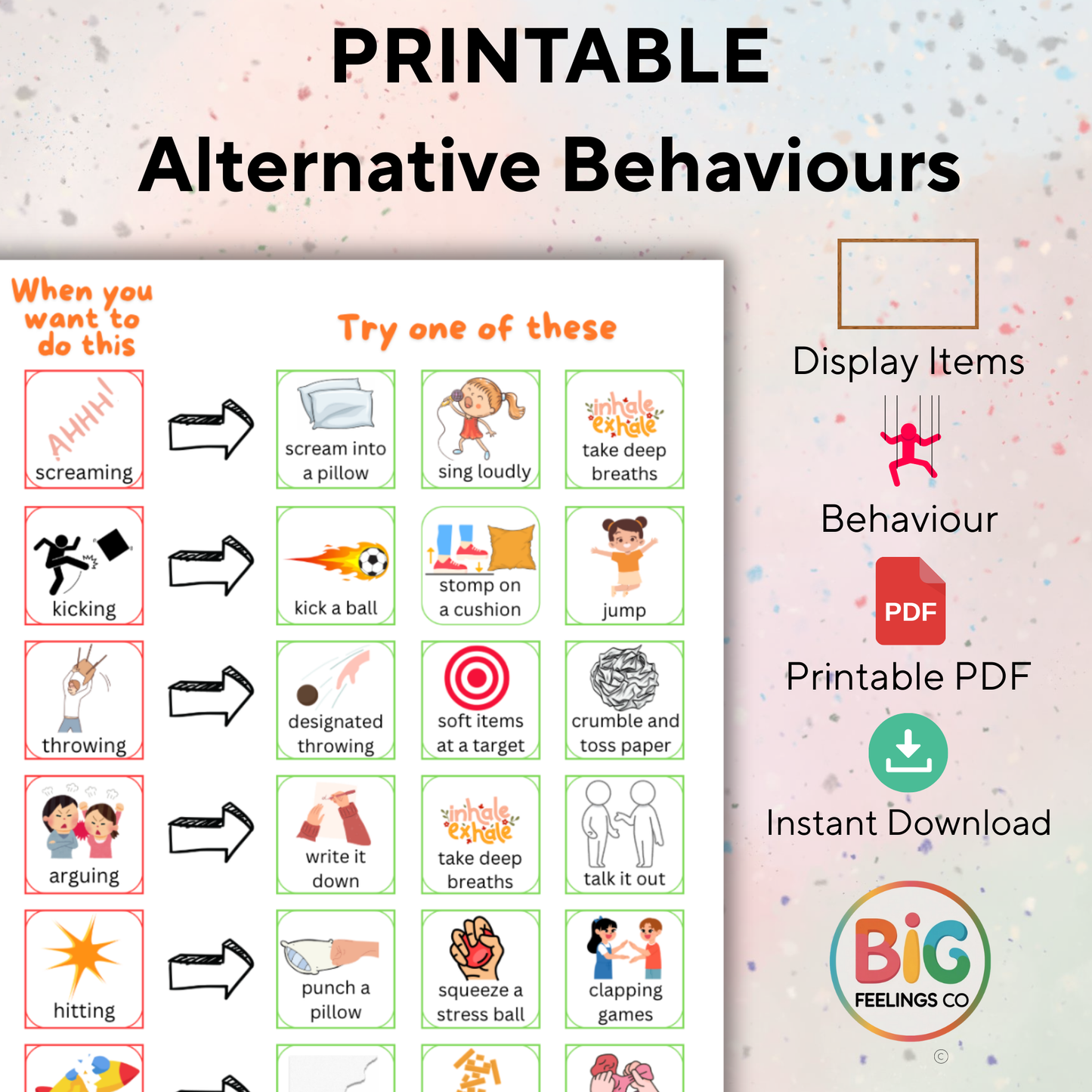 Alternative Behaviours Chart – Printable Info Sheet