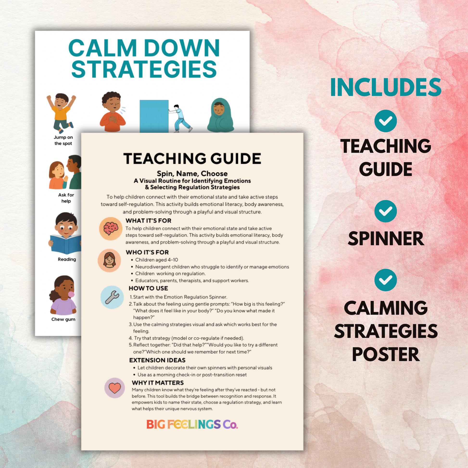 “Emotional regulation tool with spinner and calming strategies poster – instant PDF download”