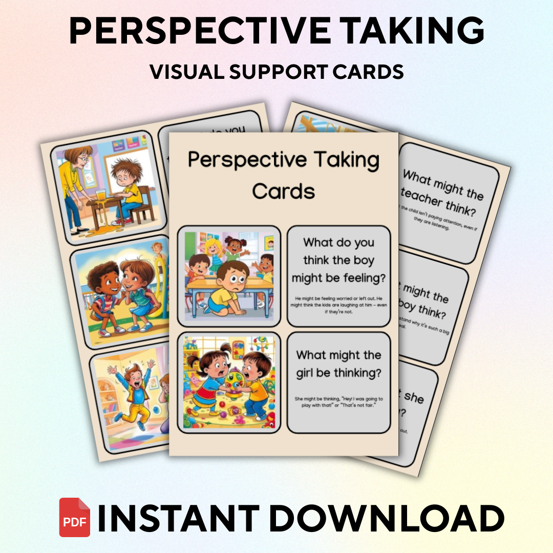 “Perspective-taking visual support cards for helping kids identify others' thoughts and feelings”


