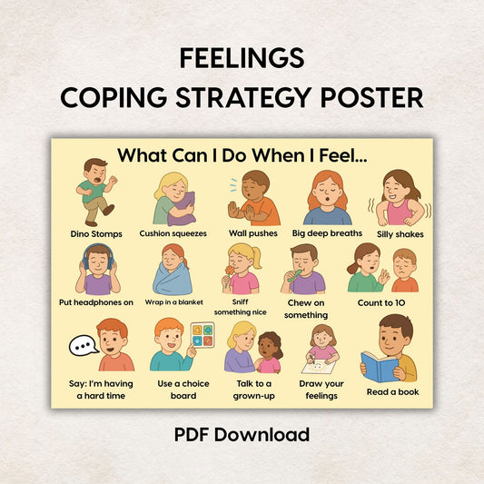 “What Can I Do When I Feel… poster showing sensory and communication-based strategies”

